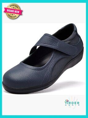 Leather Mary Jane Flats Orthopedic Memory Foam Non Slip Work Shoes Round Toe